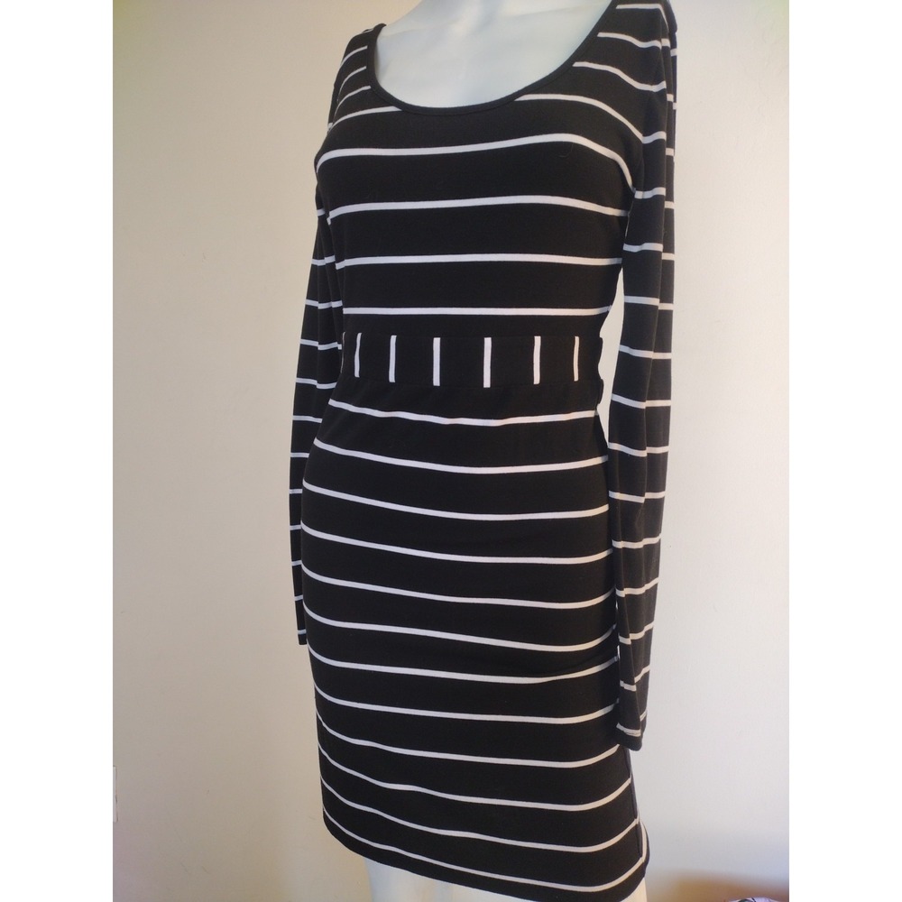 Charlotte Russo Dress Woman Medium Black White Stripes Bodycon Long Sleeves - Picture 4 of 11